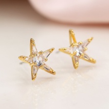 Faux Gold Five Point Star Stud Earrings with Crystals by Peace of Mind